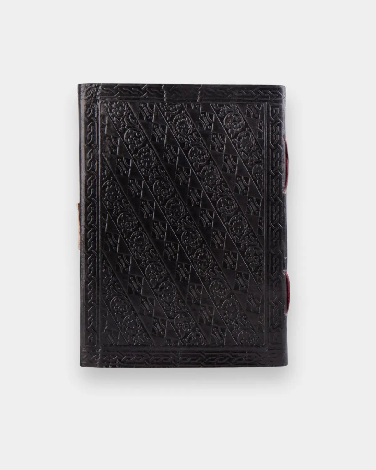 LAMAKHA black leather journal handmade diary with diagonal Celtic floral embossing and antique stone clasps full-grain leather notebook