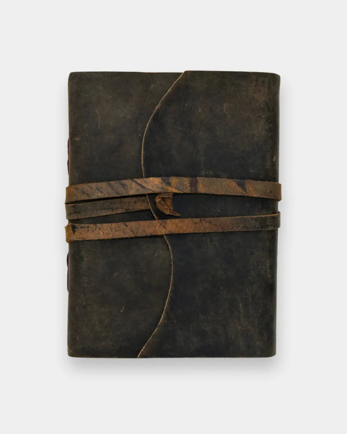 LAMAKHA rustic buff leather diary vintage notebook front view — natural two tone soft distressed leather, leather cord wrap closure, handcrefted leather journal, handmade in India