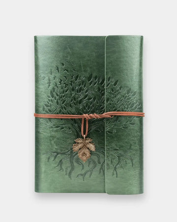 Rustic green leather notebook and leather bound journal crafted from full grain buffalo leather for travel and journaling. Handmade green leather journal with antique secret key lock, refillable travel diary and leather notebook