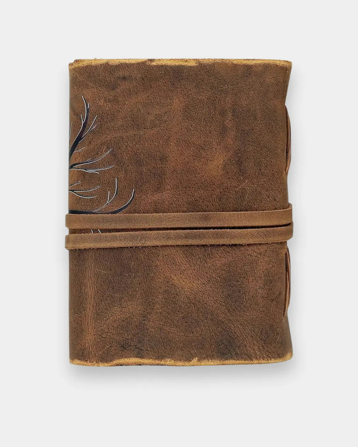 LAMAKHA vintage leather diary back cover — warm camel distressed genuine leather diary, personalised leather notebook, with rough raw deckle edge paper vintage leather notebook, leather wrap strap, handmade leather journal