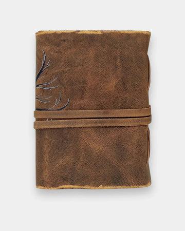 LAMAKHA vintage leather diary back cover — warm camel distressed genuine leather diary, personalised leather notebook, with rough raw deckle edge paper vintage leather notebook, leather wrap strap, handmade leather journal