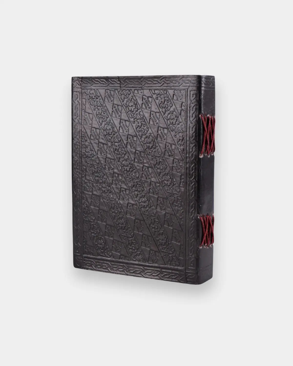 LAMAKHA black leather journal handmade notebook with Celtic diamond embossing exposed red
Coptic hand stitching on spine, full grain leather, genuine handmade diary leather notebook